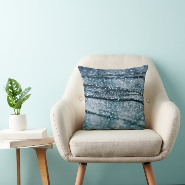 Blue Teal Oceanic Glitter Glam 1 Throw Pillow (Chair)