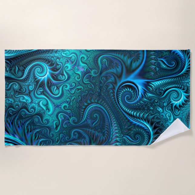 Blue & Teal Octopus Tentacles Spiral Pattern Beach Towel (Front)