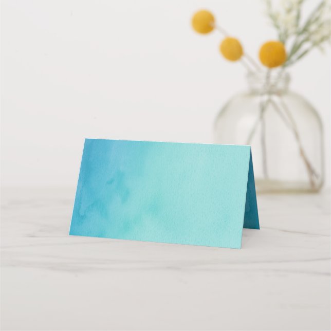 Blue & Teal Ombre Watercolor Blank Place Card (Front)