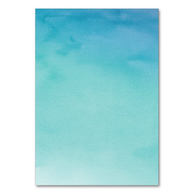 Blue & Teal Ombre Watercolor Blank Table Number (Front)