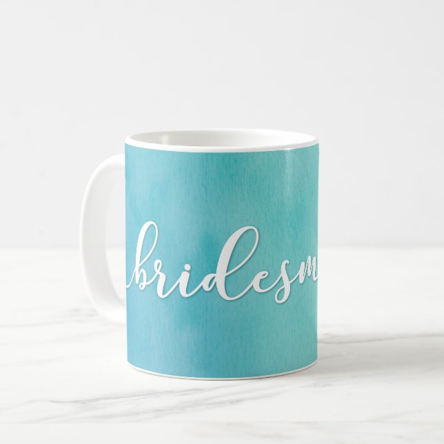 Blue & Teal Ombre Watercolor Bridesmaid Gift 1 Coffee Mug (Front Left)