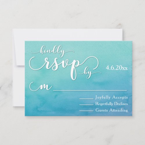 Blue  Teal Ombre Watercolor Modern Wedding RSVP