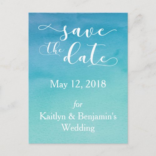 Blue  Teal Ombre Watercolor Save the Date 4 Announcement Postcard