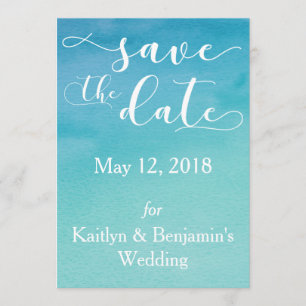 Blue & Teal Ombre Watercolor Save the Date 5