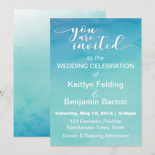 Blue & Teal Ombre Watercolor Wedding Invitation 3b