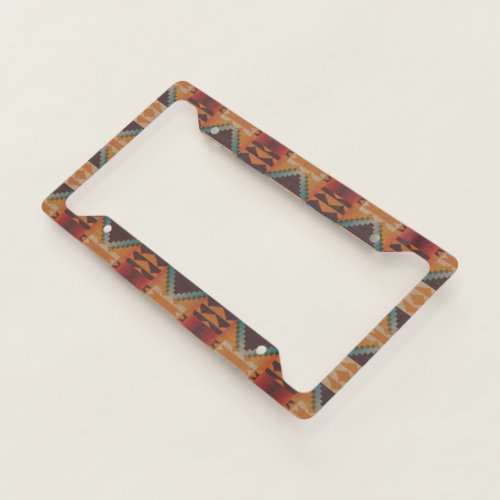 Blue Teal Orange Brown Red Tribal Art Pattern License Plate Frame