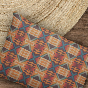 Blue Teal Orange Brown Red Tribal Art Pattern Pillow Case