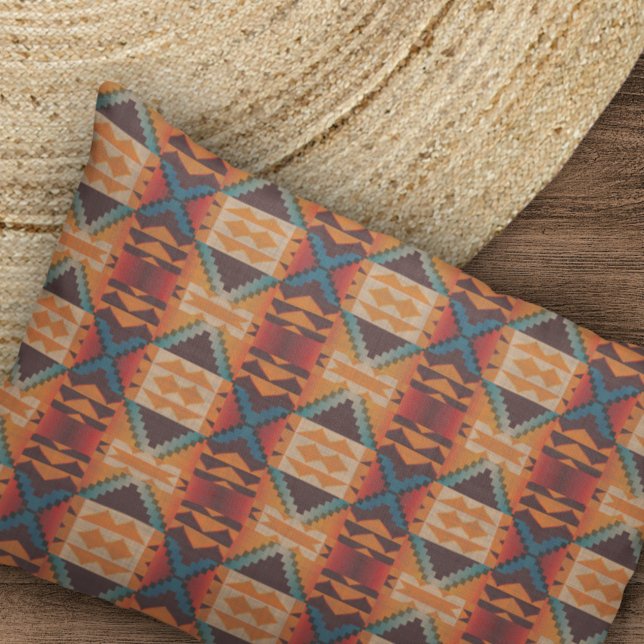 Blue Teal Orange Brown Red Tribal Art Pattern Pillow Case (Creator Uploaded)