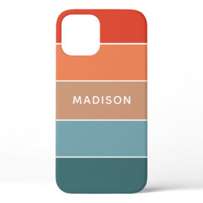 Blue Teal Orange Tan Colorblock Personalized Name iPhone 12 Case