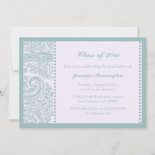 Blue teal paisley graduation party announcement