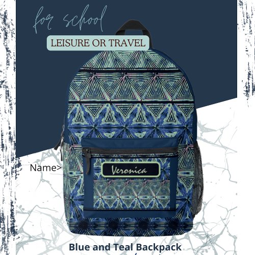 Blue Teal Pattern  Printed Backpack