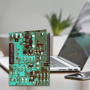 Blue teal PCB board, electronic printed circuit Letterpress Thank You Card