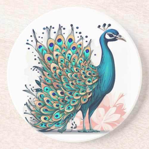 Blue Teal Peacock Decorative Tabletop Stone Drink Coaster