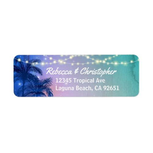 Blue Teal Pink Beach Palm Tree Return Address Label
