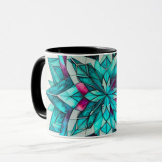 Blue, Teal & Pink Watercolor Floral Mandala Mug