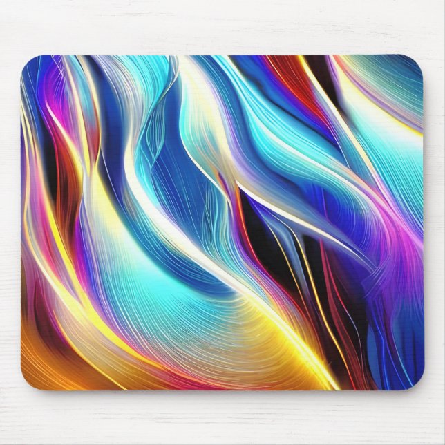 Blue Teal Pink Yellow White Wavy Abstraction Mouse Pad (Front)