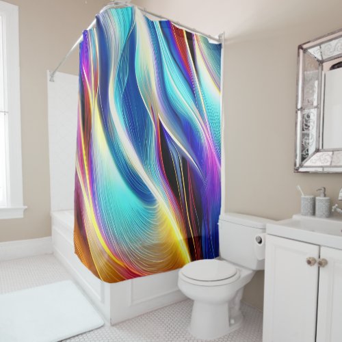 Blue Teal Pink Yellow White Wavy Abstraction Shower Curtain