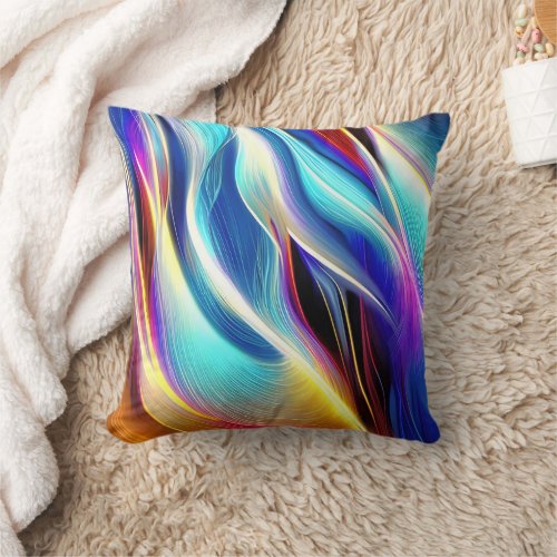 Blue Teal Pink Yellow White Wavy Abstraction Throw Pillow