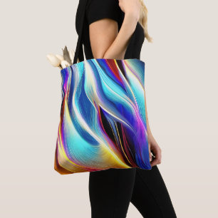 Blue Teal Pink Yellow White Wavy Abstraction Tote Bag