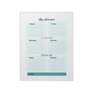 Blue Teal Planner Schedule Weekly Notepad