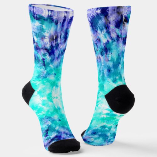 Blue teal psychedelic tie dye watercolor socks