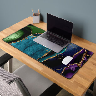 Blue/Teal/Purple Agate w/Gold Glitter Veins Desk Mat