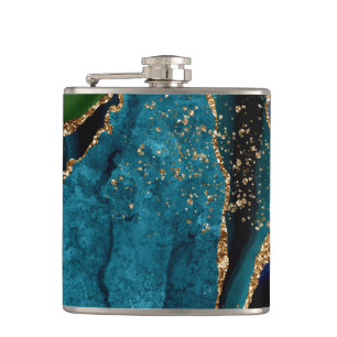 Blue/Teal/Purple Agate w/Gold Glitter Veins Flask