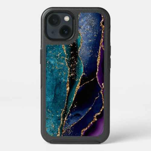 BlueTealPurple Agate wGold Glitter Veins iPhone 13 Case