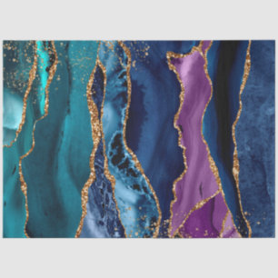 Blue/Teal/Purple Agate w/Gold Glitter Veins Tissue Paper