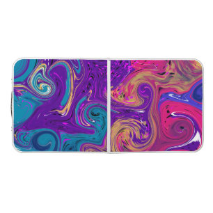 Blue, Teal, Purple Swirls Fluid art  Marble like Beer Pong Table