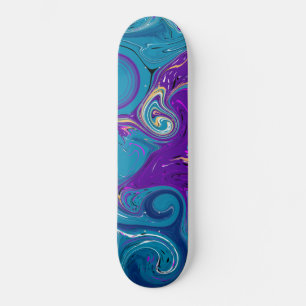 Blue, Teal, Purple Swirls Fluid art Skateboard