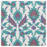 Blue Teal Red White Oriental Floral Pattern Fabric