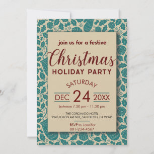 Blue Teal Retro Cozy Vibe Christmas Holiday Invitation