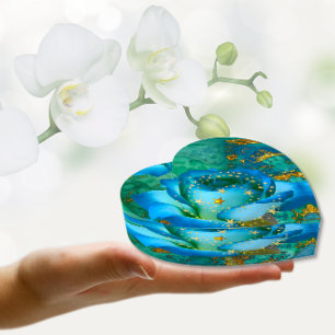 Blue Teal Rose and Gold Stars Paperweight