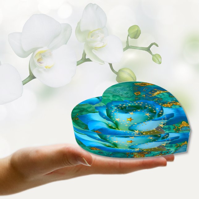 Blue Teal Rose and Gold Stars Paperweight (Creator Uploaded)