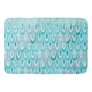 Blue Teal Shiny Mermaid Scales Fish Scales Bathroom Mat