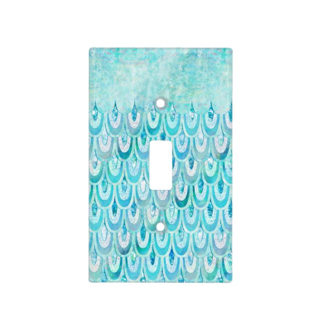 Blue Teal Shiny Mermaid Scales Fish Scales Light Switch Cover (Front)