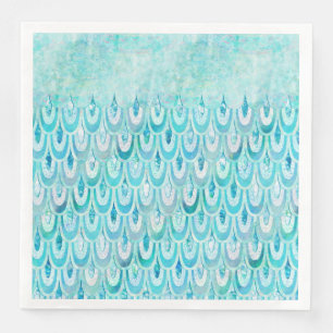 Blue Teal Shiny Mermaid Scales Fish Scales Paper Dinner Napkins