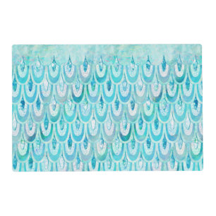 Blue Teal Shiny Mermaid Scales Fish Scales Placemat