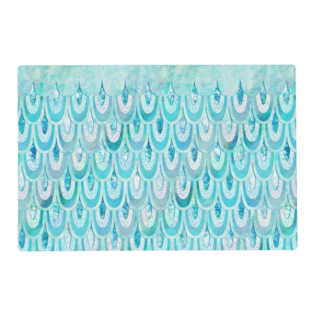 Blue Teal Shiny Mermaid Scales Fish Scales Placemat (Front)