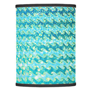 Blue Teal Sparkle Ocean Mermaid Waves Pattern Lamp Shade