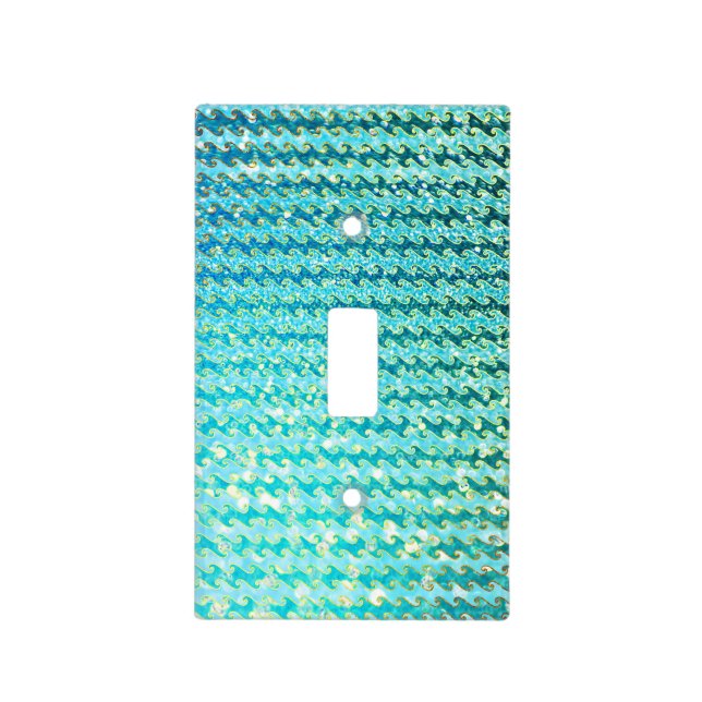 Blue Teal Sparkle Ocean Mermaid Waves Pattern Light Switch Cover (Front)
