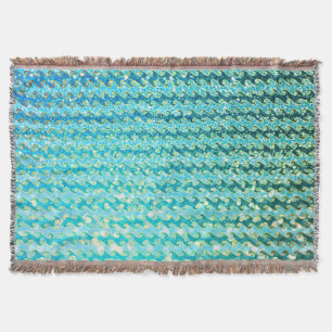 Blue Teal Sparkle Ocean Mermaid Waves Pattern Throw Blanket