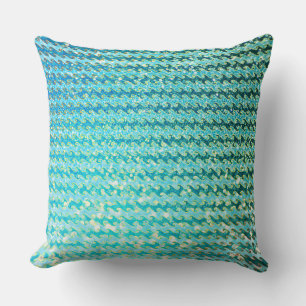 Blue Teal Sparkle Ocean Mermaid Waves Pattern Throw Pillow