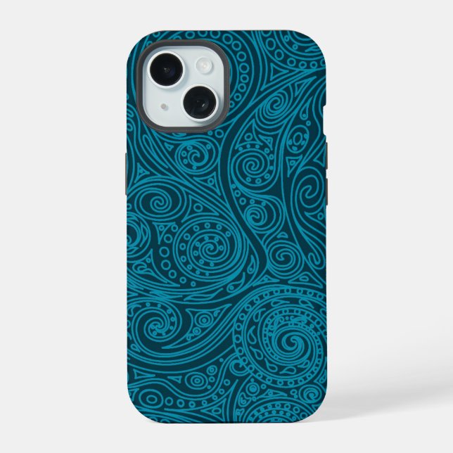 Blue Teal Spiral Pattern Iphone Case (Back)