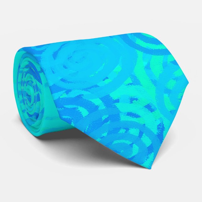 Blue Teal Swirls Pattern Neck Tie (Rolled)