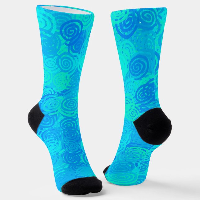 Blue Teal Swirls Pattern Socks (Angled)