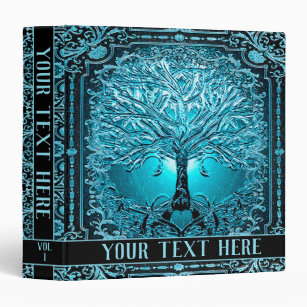 Blue Teal Tree of Life Add Text 3 Ring Binder