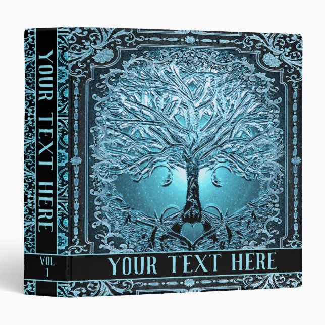 Blue Teal Tree of Life Add Text 3 Ring Binder (Front/Spine)