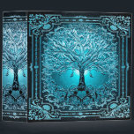 Blue Teal Tree of Life Ancient Rustic Inner Light 3 Ring Binder<br><div class="desc">A beautiful ornate design with a blue tree of life with an ornate frame and a heart at the roots.  There is a night sky background.</div>